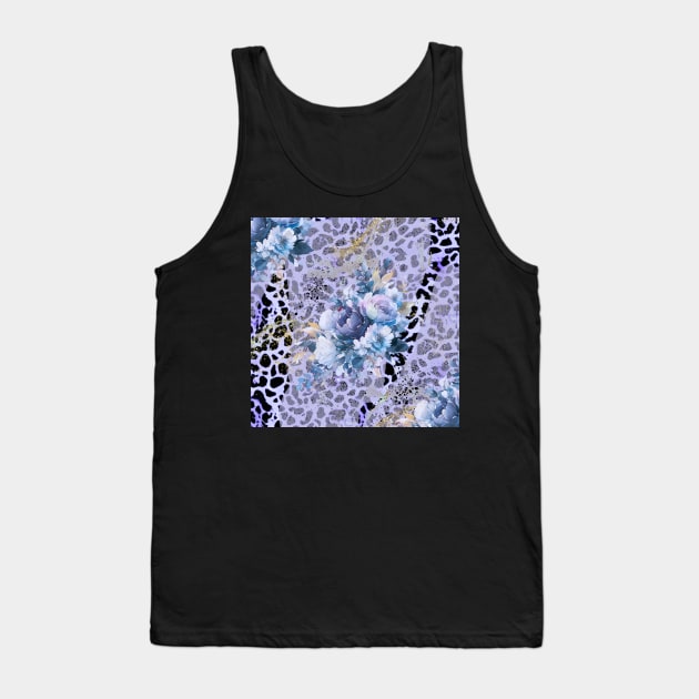 Blue leopard and floral pattern Tank Top by ReneeLLavoie